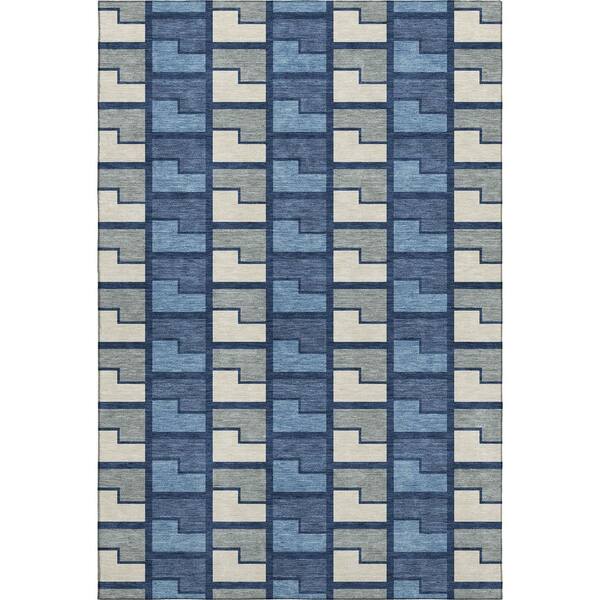 Mayfield Premium Machine Washable Abstract AMF2417 Navy 10 ft. x 14 ft. Area Rug