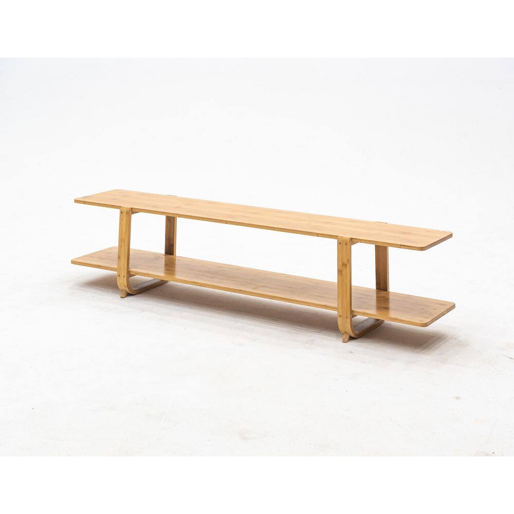 Natural Bamboo Wood Low TV Stand Fits TVs up to 55 in. Modern 2-Shelf Open Storage Bookshelf price history on PriceWatchPro