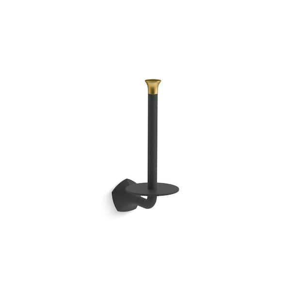 KOHLER Occasion Wall Mounted Vertical Toilet Paper Holder in Matte Black with Moderne Brass Trim