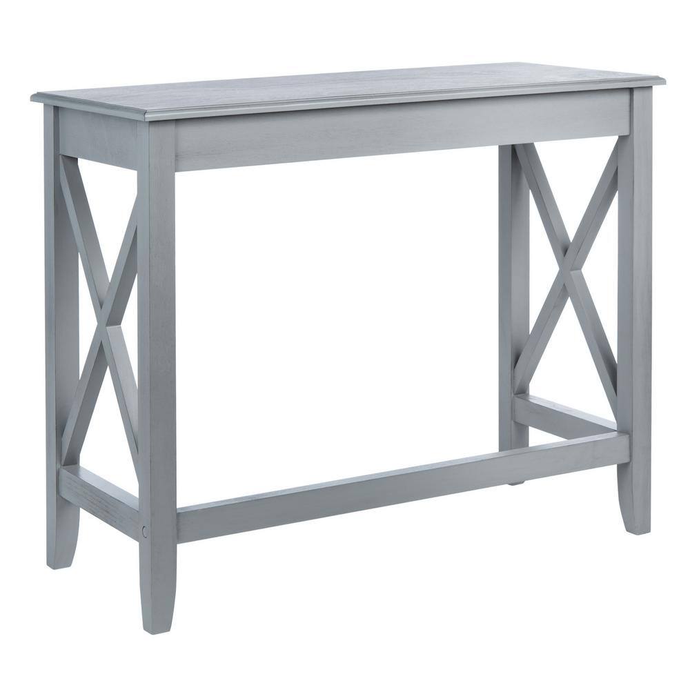 Crossed X Distressed Grey Solid Wood Writing Desk with Drawer