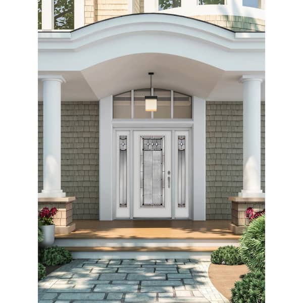 68 in. x 80 in. Full Lite Mission Prairie Primed Steel Decorative Glass Prehung Left-Hand Inswing Front Door w/Sidelites