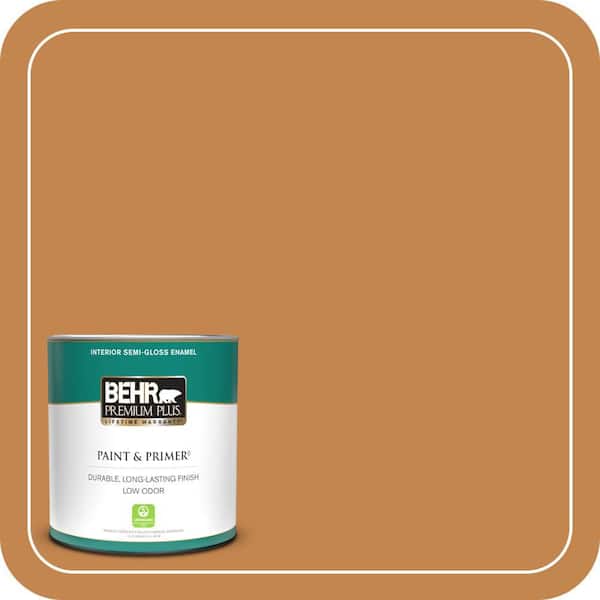 BEHR PREMIUM PLUS 1 qt. #PPU4-03 Butter Rum Semi-Gloss Enamel Low Odor Interior Paint & Primer