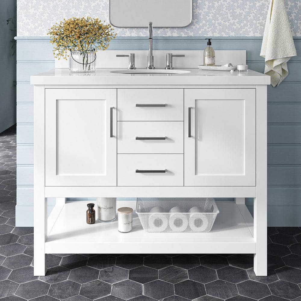 Bayhill 42 in. Single Sink Freestanding Bathroom Vanity in White with Pure White Quartz Top price history on PriceWatchPro