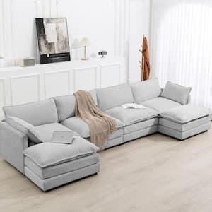 147 in. W 6-Piece Modern Fabric Sectional Sofa with Ottoman in Gray