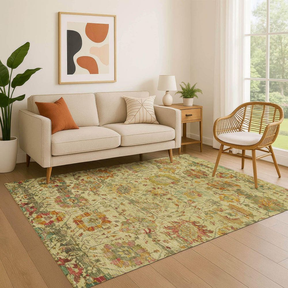 Mayfield Premium Machine Washable Abstract AMF1732 Gold 5 ft. x 7 ft. 6 in. Area Rug price history on PriceWatchPro