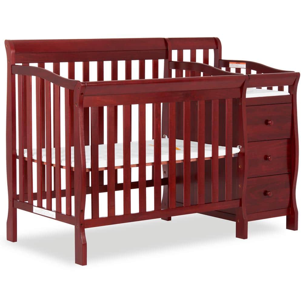 Dream On Me Jayden 4-in-1 Cherry Mini Convertible Crib And Changer, Red -  629-C