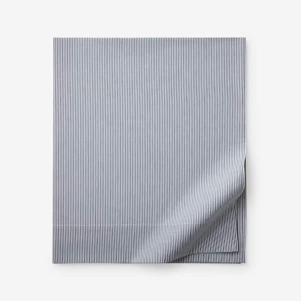 The Company Store Company Cotton Stripe Yarn-Dyed White/Blue Cotton Percale King/Cal King Flat Sheet