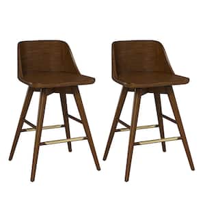 Franz Mid-Century Solid Wood Swivel Bar Stool Set of 2 With Gentle Curvature in the Backrest-Walnut