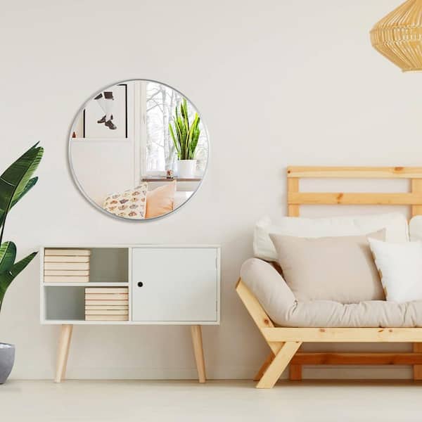 Silver 42 in. W x 42 in. H Classic Round Anti-Rust Aluminum Framed Mirror and Modern Wall Decor