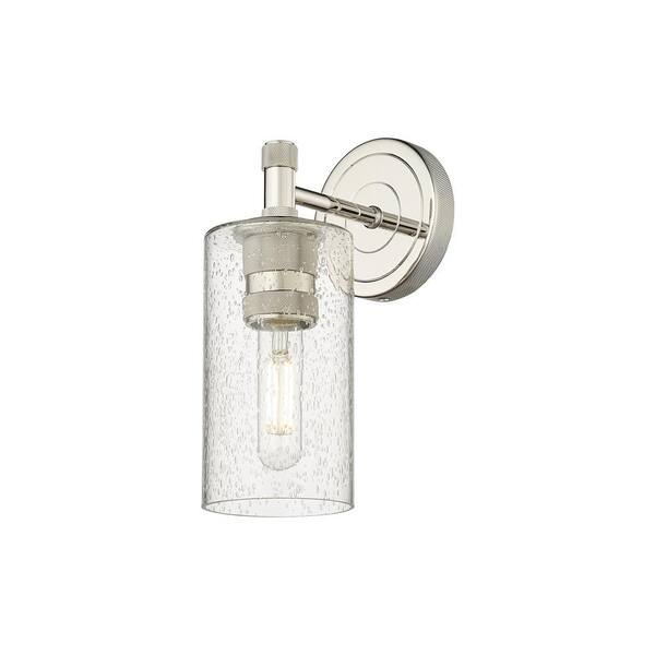 Innovations Crown Point 3.89 in. 1-Light Polished Nickel Wall Sconce with Glass Shade
