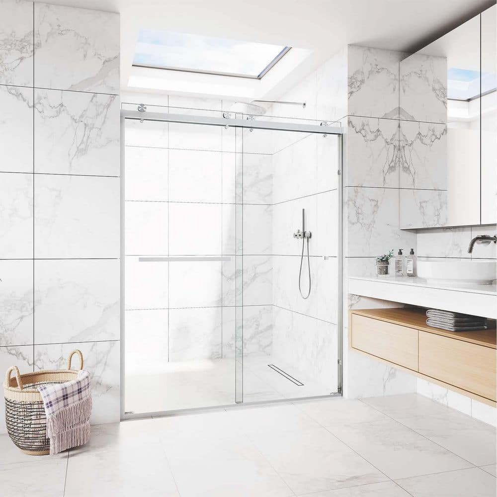 CS 44in.-48in. W x 76 in. H Contemporary Semi Frameless Double Sliding Doors w/ 5/16 in. TemperedGlass in Brushed Nickel price history on PriceWatchPro