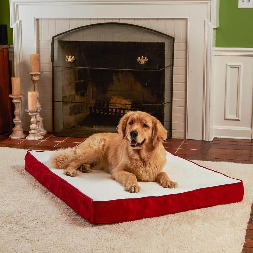 Large Crimson Orthopedic Sherpa Dog Bed