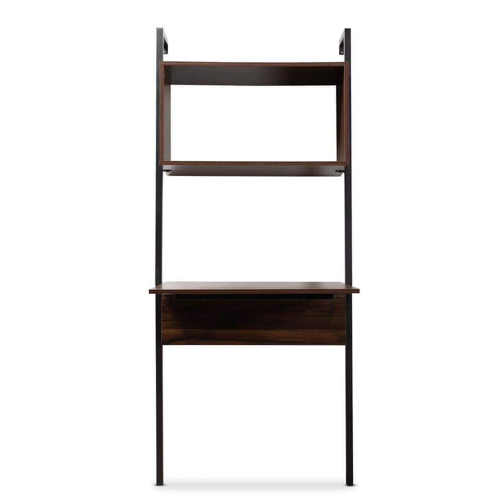 Baxton Studio Fariat Walnut Brown and Black Decorative Wall Shelf