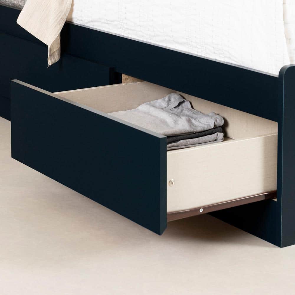 Navy Blue Twin Wood Frame Platform Bed with 3 Drawers