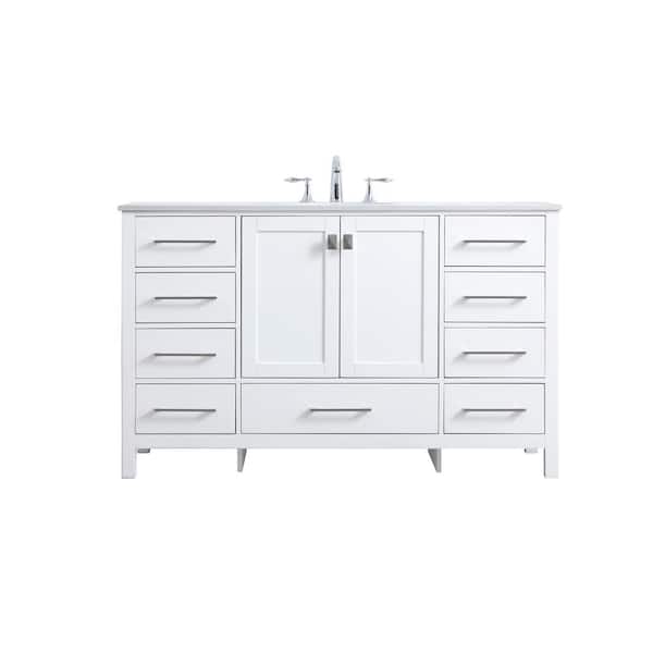 TIMELESS HOME 54 in. W x 22 in. D x 34 in. H Bath Vanity in White with ...
