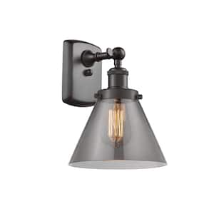 Ballston Urban Cone 8 in. 1-Light Oil Rubbed Bronze Wall Sconce with Plated Smoke Glass Shade