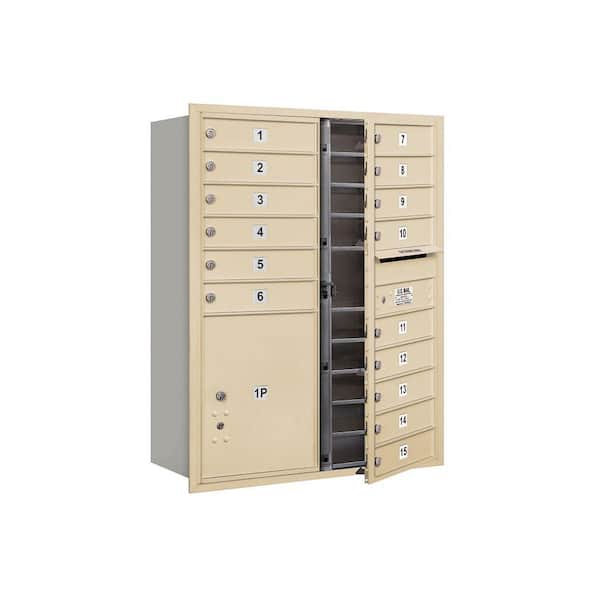 Salsbury Industries 3700 Series 41 in. 11 Door High Unit Sandstone Private Front Loading 4C Horizontal Mailbox with 15 MB1 Doors/1 PL5