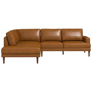 Homero 107.5 in. W Square Arm 2-piece L-Shaped Left Facing Top Leather Livingroom Sectional Sofa in Brown Cognac Tan
