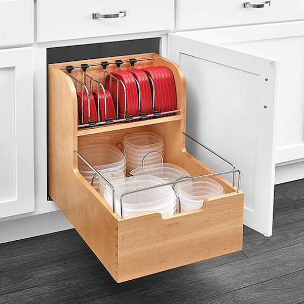 Natural Maple 14.5 in. W x 22.25 in. D x 18.88 in. H Food Storage Container Organizer w/ Soft-Close