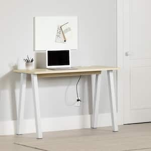 Milestone 47.5 in. Rectangular Bleached Oak and White Particle Board Desk with Integrated Charging