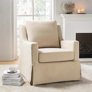 Stewart Linen Traditional Slipcovered Swivel Arm Chair with Sloped Armrest