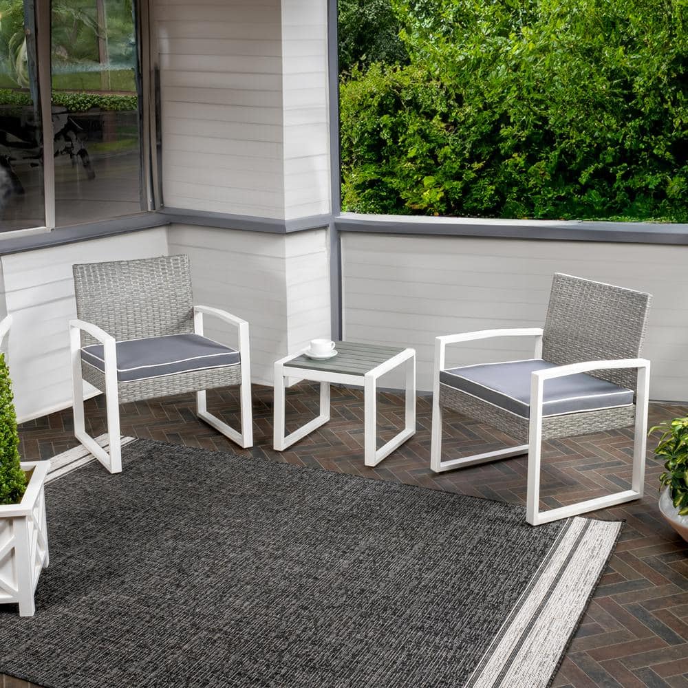 Selby Gray and White Faux Wicker 3-Piece Patio Conversation Set