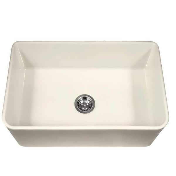 HOMLYLINK 33 in. L x 18 in. W Fireclay Farmhouse Kitchen Sink Apron Front Farm Sink Single Bowl in Bone Sink with Accessories
