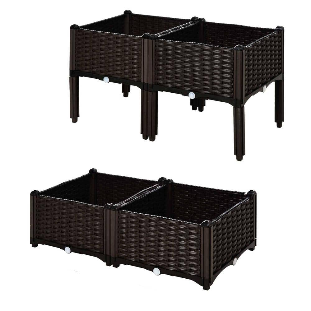 32 L x 16 W 10.3 H Plastic Brown 4 Piece Raised Garden Bed Planter K