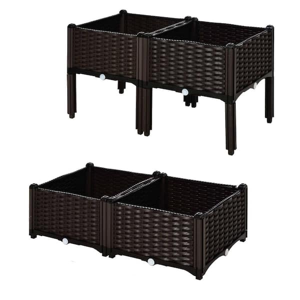 Unbranded 32" L x 16" W 10.3" H Plastic Brown 4 Piece Raised Garden Bed Planter Kit with Self-Watering Planter Box for Plants