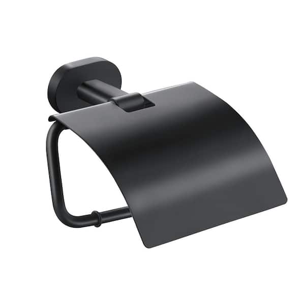 Bathroom Wall Mounted Toilet Paper Holder Tissue Holder with Cover in Matte Black