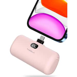 5000mAh Small Portable MFi Certified Compact Power Bank w/LCD Display & LED Light for All iPhone Series, Baby Pink