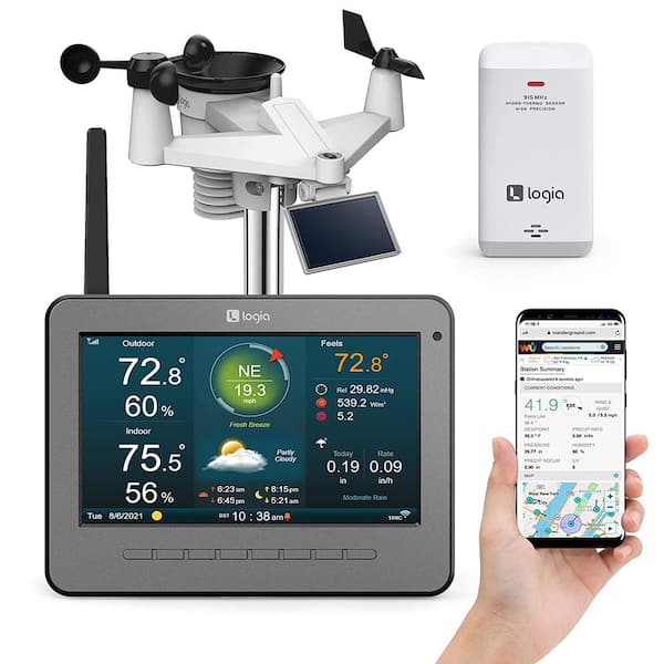 Logia 7-in-1 Wireless Weather Station, Self-Charging with Wi-Fi, Solar Cell & 7" Display