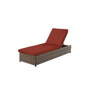 Fernlake Brown Wicker Outdoor Patio Chaise Lounge with Sunbrella Henna Red Cushions