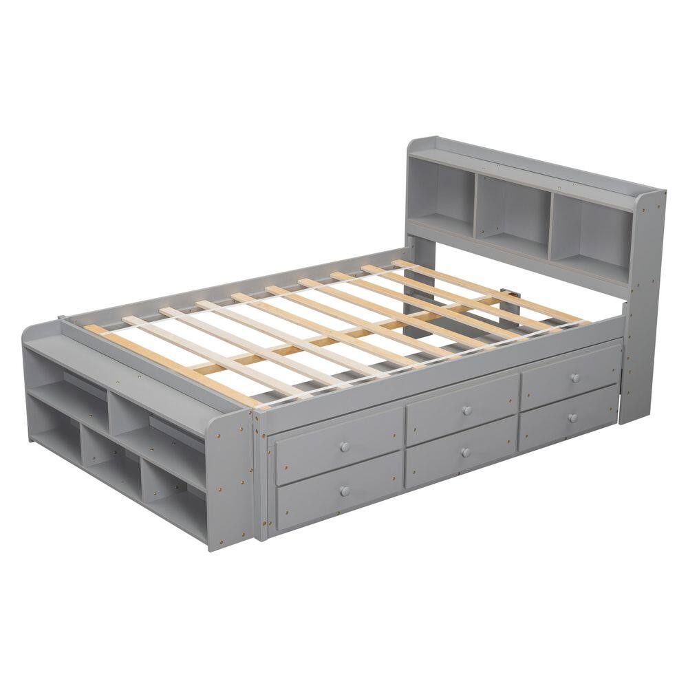 Espresso Brown Wood Frame Full Size Platform Bed with Bookcase Headboard and Storage Drawers - thumbnail 2