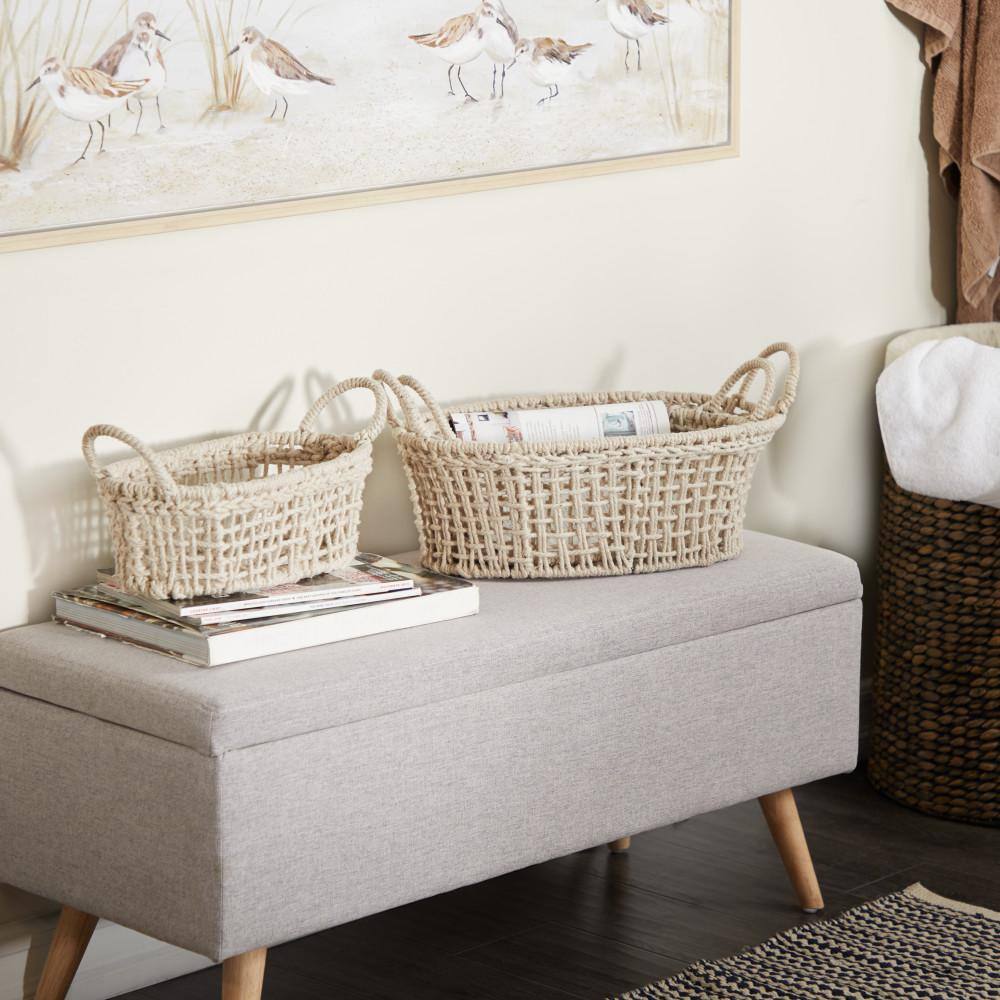 Bohemian White Cotton Rope Oval Storage Baskets - Set of 3