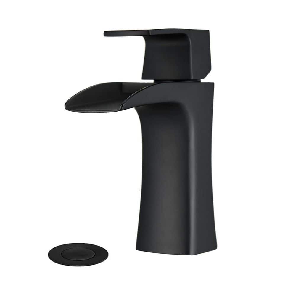 Single Handle Single Hole Waterfall Bathroom Faucet with Pop-Up Drain Assembly Brass Sink Vanity RV Taps Matte Black price history on PriceWatchPro