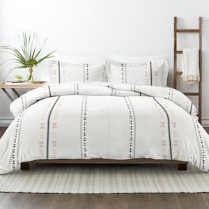 Clay Natural Geo Lines Print 3-Piece Twin/Twin Extra Long Duvet Cover Set
