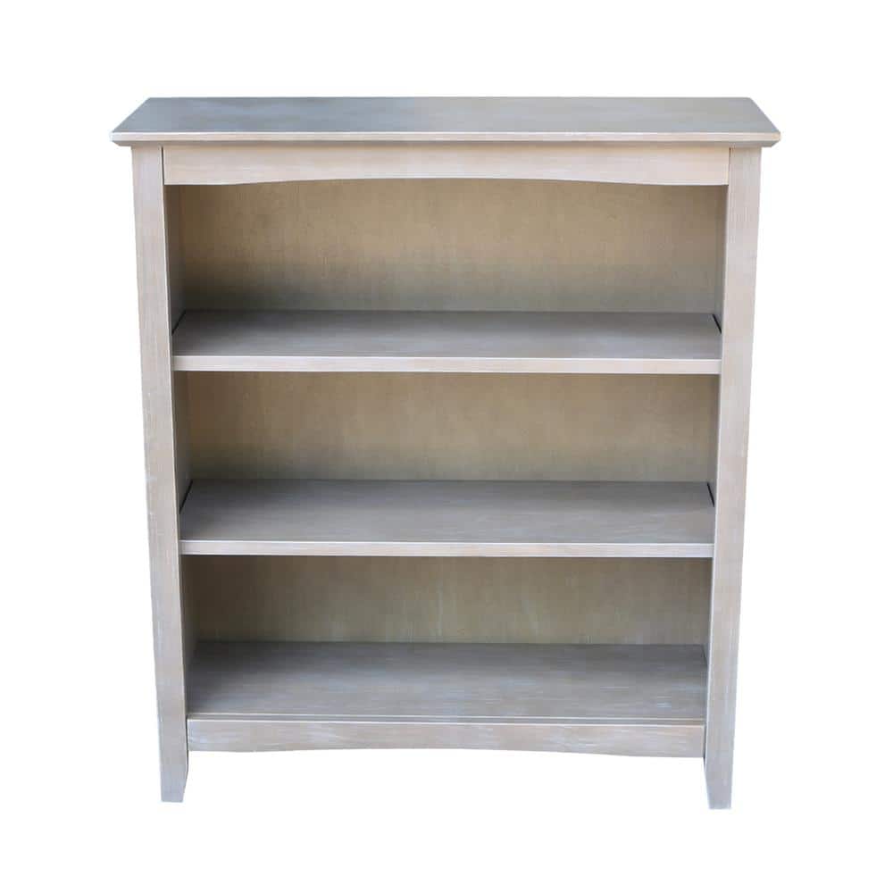 Transitional Solid Wood Adjustable 3-Shelf Bookcase in Washed Gray Taupe