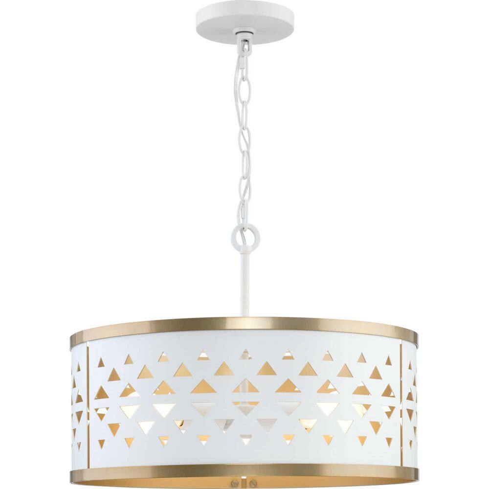 Avec 18" Champagne Bronze and White Metal Drum Pendant Light