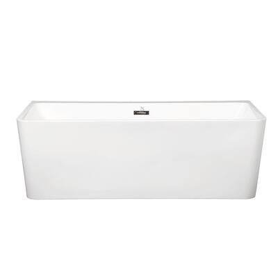 67 in. Acrylic Freestanding Flatbottom Rectangular Soaking Bathtub in White with Drain and Overflow
