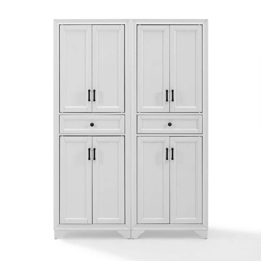 Distressed White 2-Piece Pantry Set with Metal Hardware