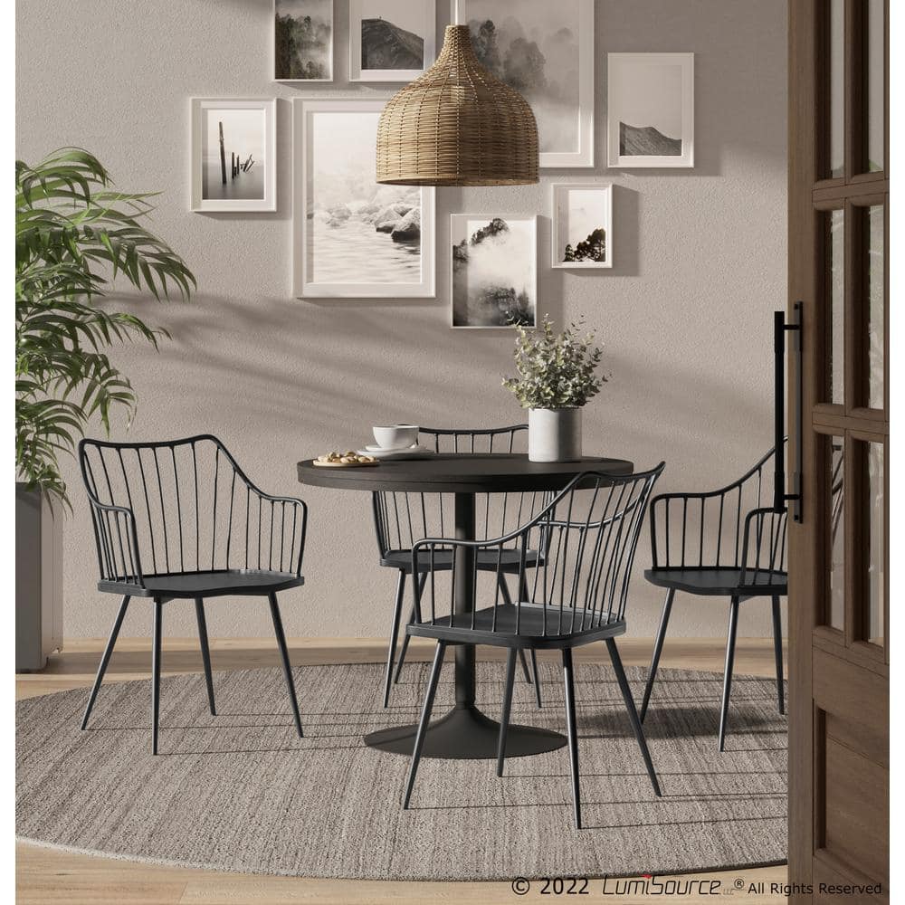 Winston Transitional Black Metal Arm Chair with Wood Seat