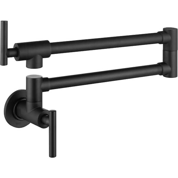 Wall Mounted Pot Filler with Double Joint Swing Arms in Matte Black Stainless Steel Kitchen Folding Faucet