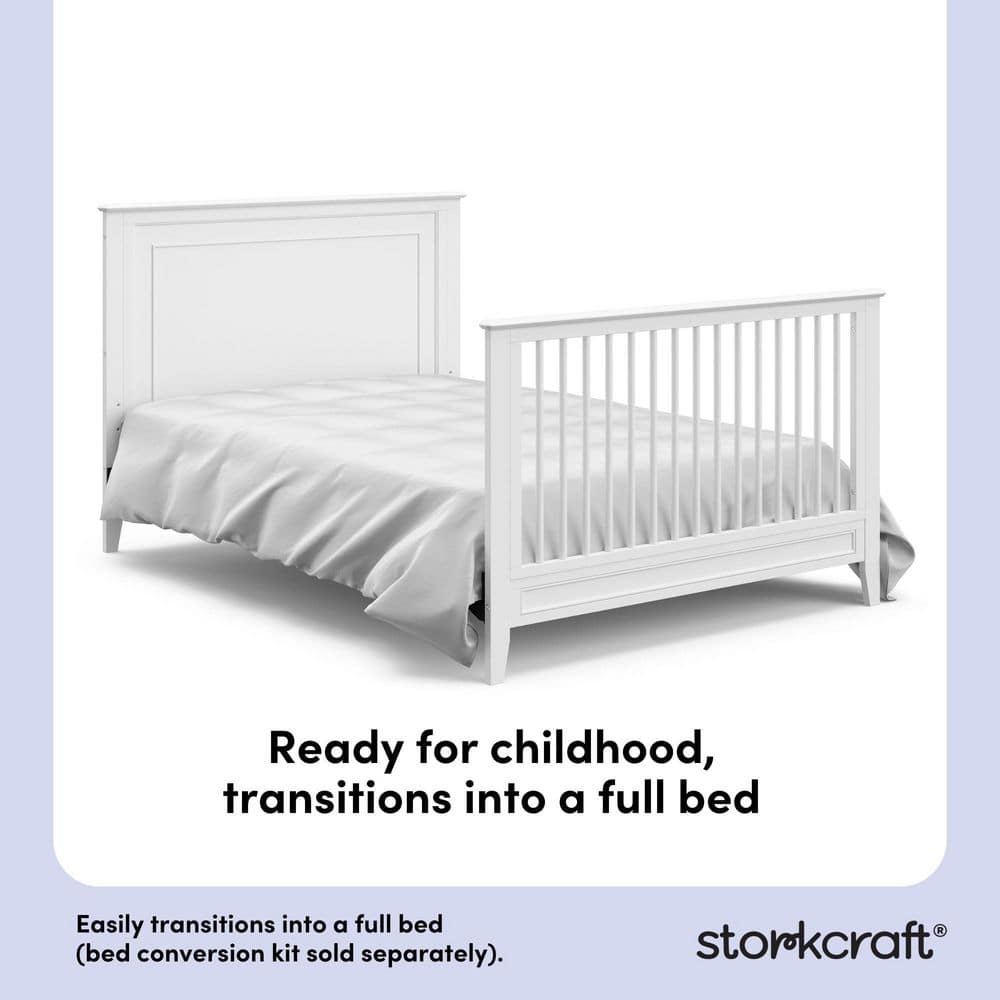 White 5-in-1 Convertible Crib with Mattress Protector