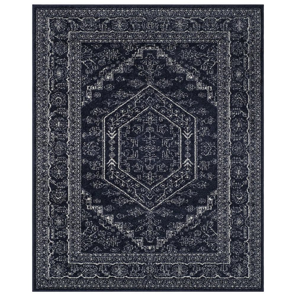 Dark Blue Polypropylene 8 ft. x 10 ft. Oriental Indoor Area Rug
