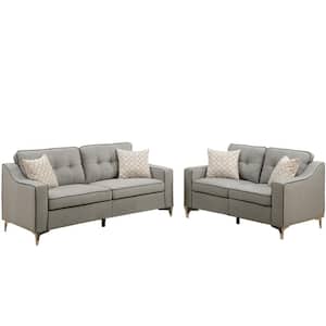 Valley Vista 72 In. Square Arm Style Linen Straight Sofa Loveseat in Light Gray with Accent Piping
