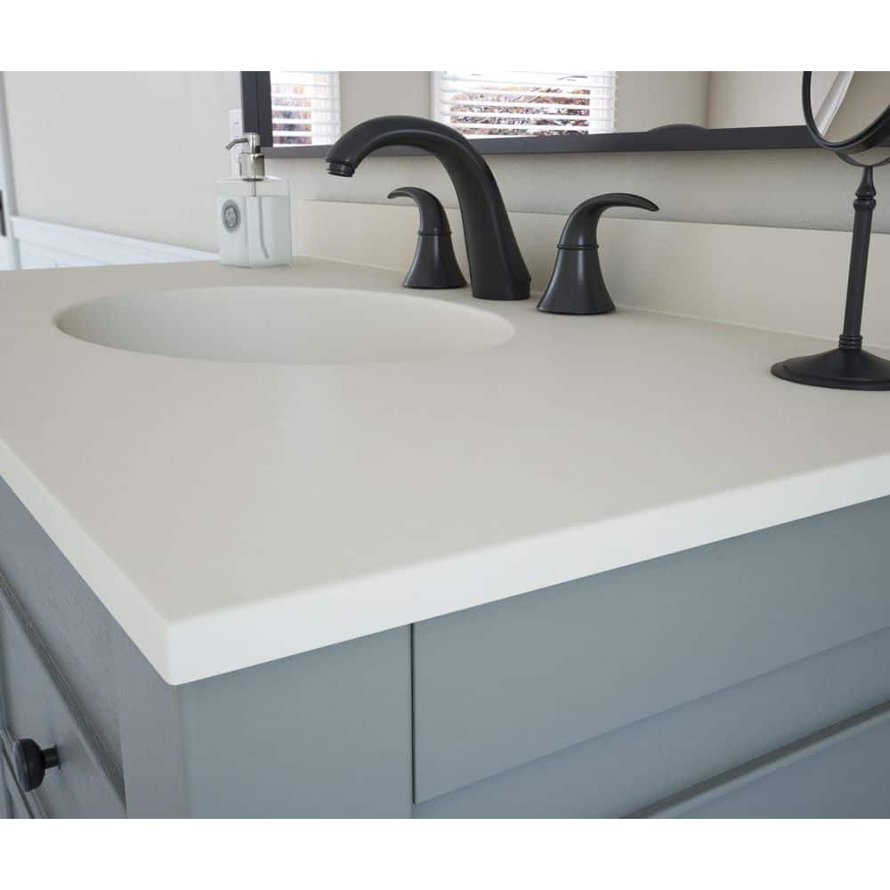 Bone Solid Surface Single Sink Bathroom Vanity Top with Backsplash