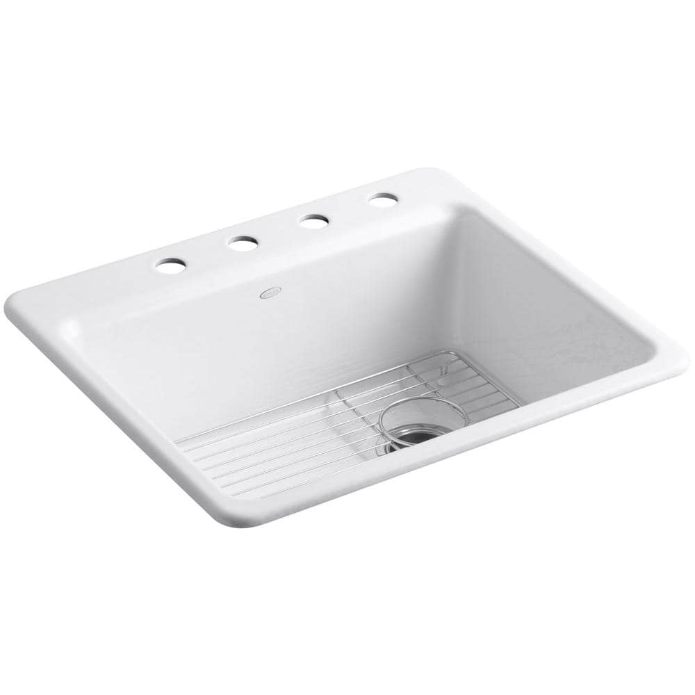 White Cast Iron Single Bowl Kitchen Sink with Faucet Holes