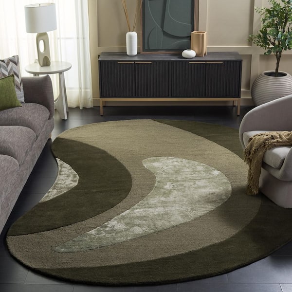 Novelty 9 ft. x 12 ft. Specialty Green Abstract Curved Area Rug