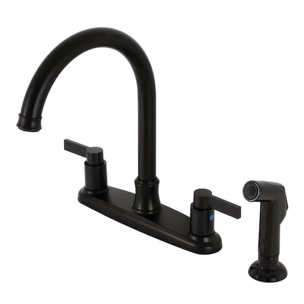 Kingston Brass NuvoFusion 2-Handle Deck Mount Centerset Kitchen Faucets with Side Sprayer in Matte Black